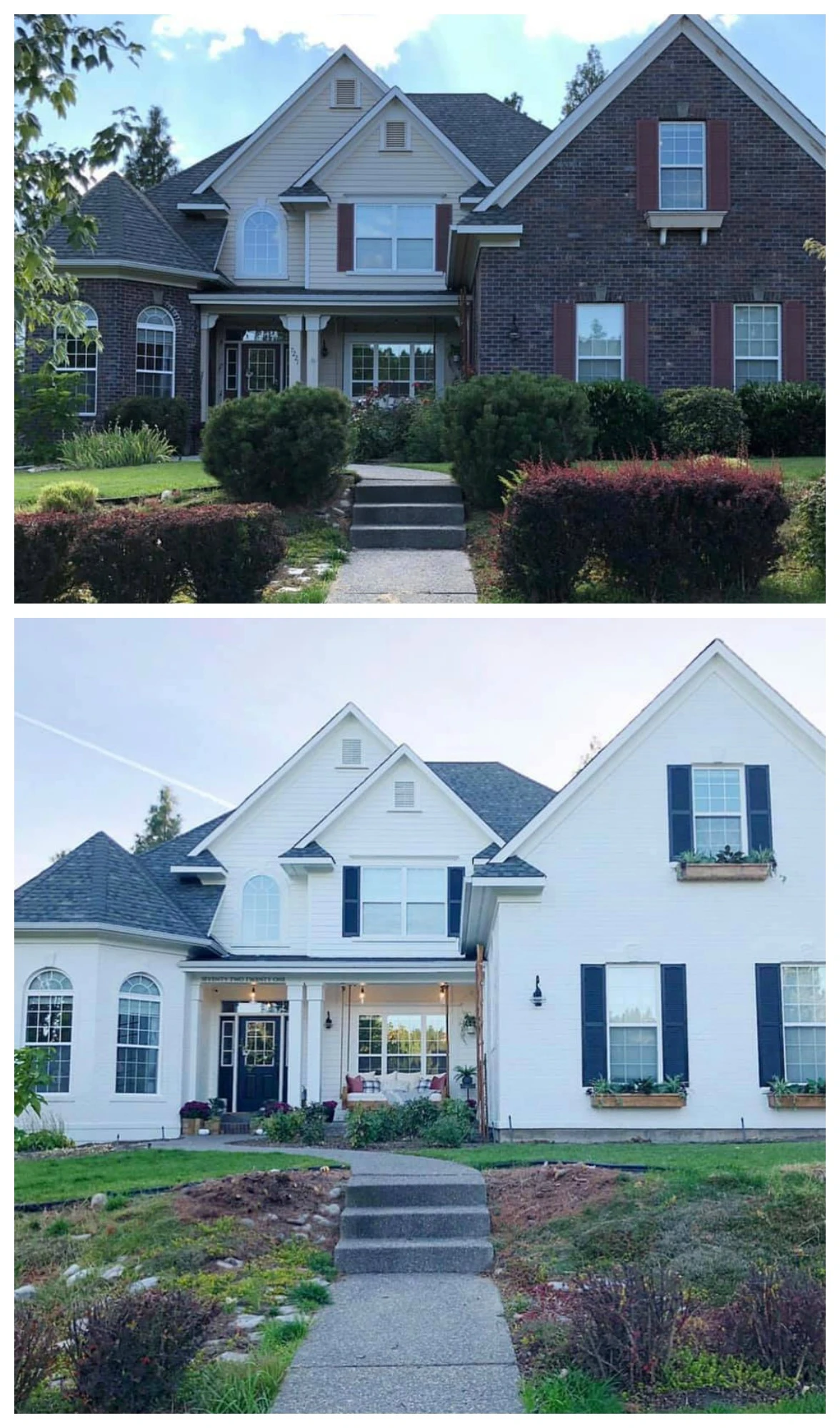 Two Story Home Repaint before and after comparison