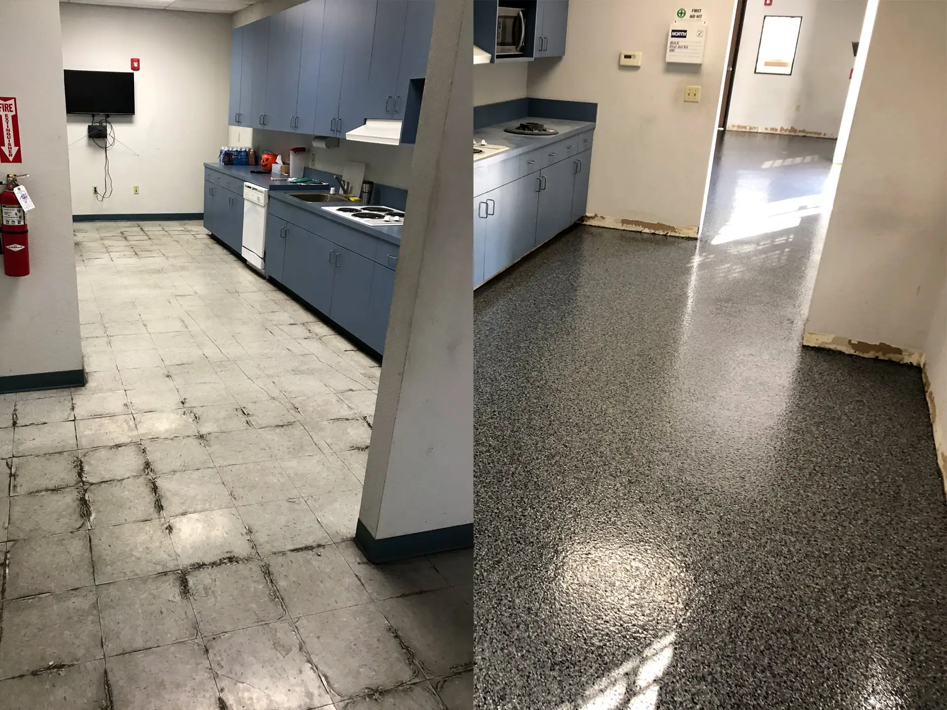 Commercial Kitchen Floor before and after comparison