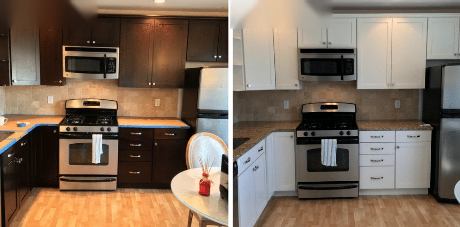Kitchen Cabinet Refresh before and after comparison